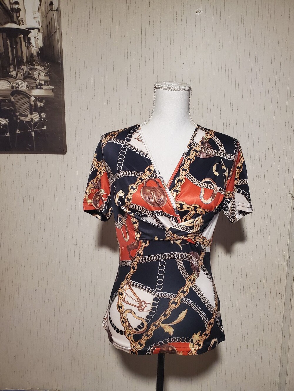 Baroque Print Cinched Waist Top